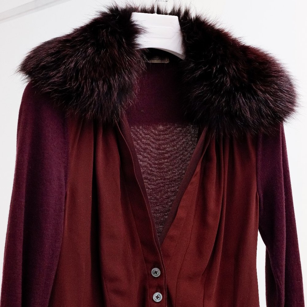 Nina Ricci Silk Knit Jacket w/ Fox Fur